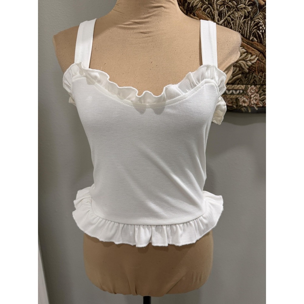 SheIn‎ Tank Top Womens Small White Ruffle Sweetheart Strap Crop Camisole